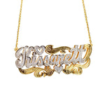 Custom Double Plated Hearts & Birds Nameplate Necklace