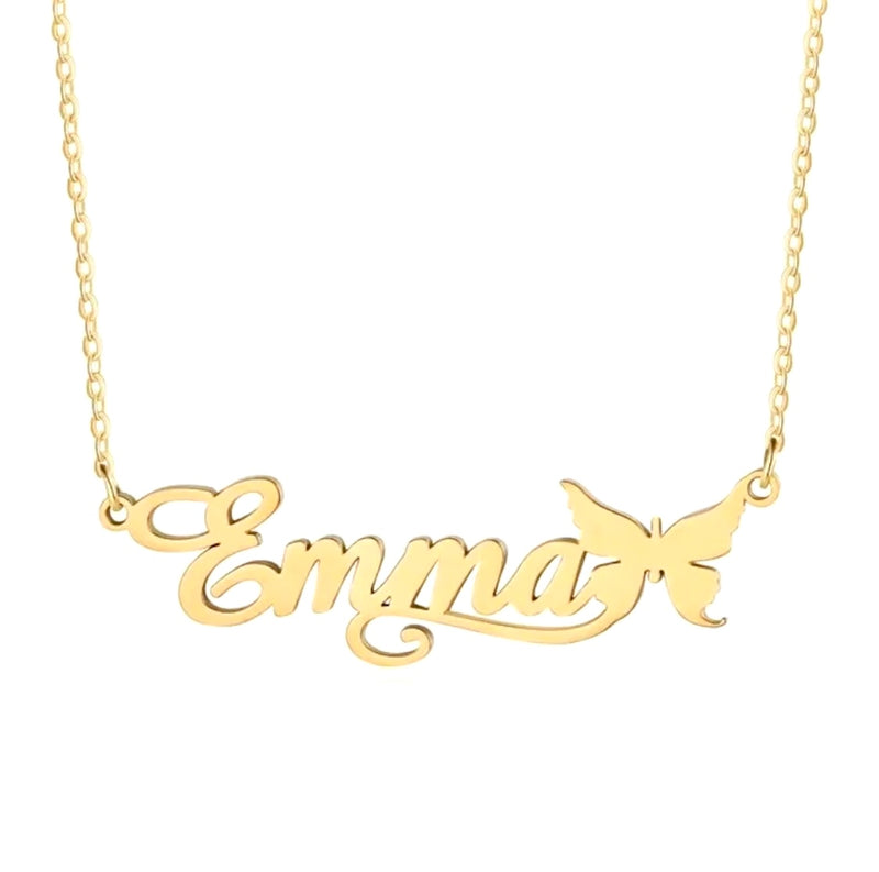 Classic Custom Nameplate Necklace w/butterfly