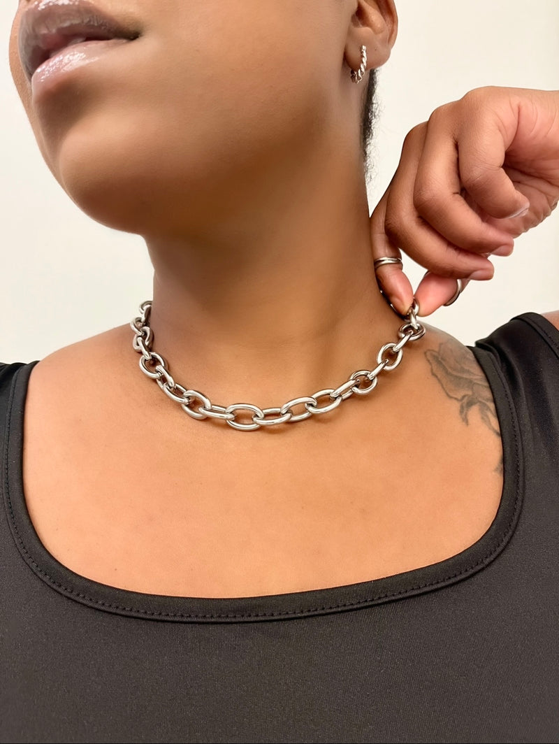 Kenneth Jay Lane Silver Chunky Chain Link Necklace | HAUTEheadquarters