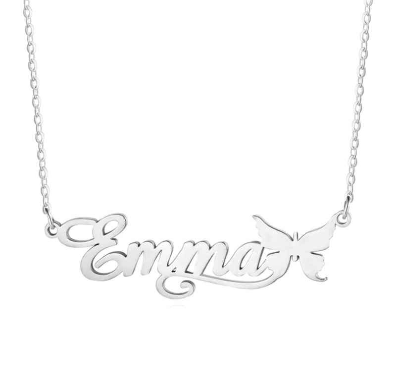 Classic Custom Nameplate Necklace w/butterfly