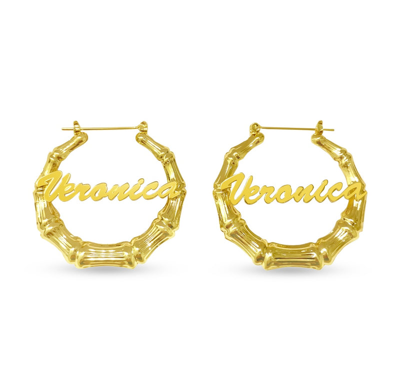 Custom Name Bamboo Hoop Earrings