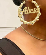 Custom Name Bamboo Hoop Earrings