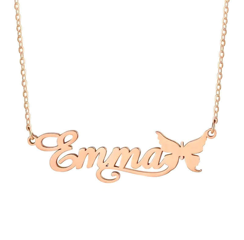 Classic Custom Nameplate Necklace w/butterfly